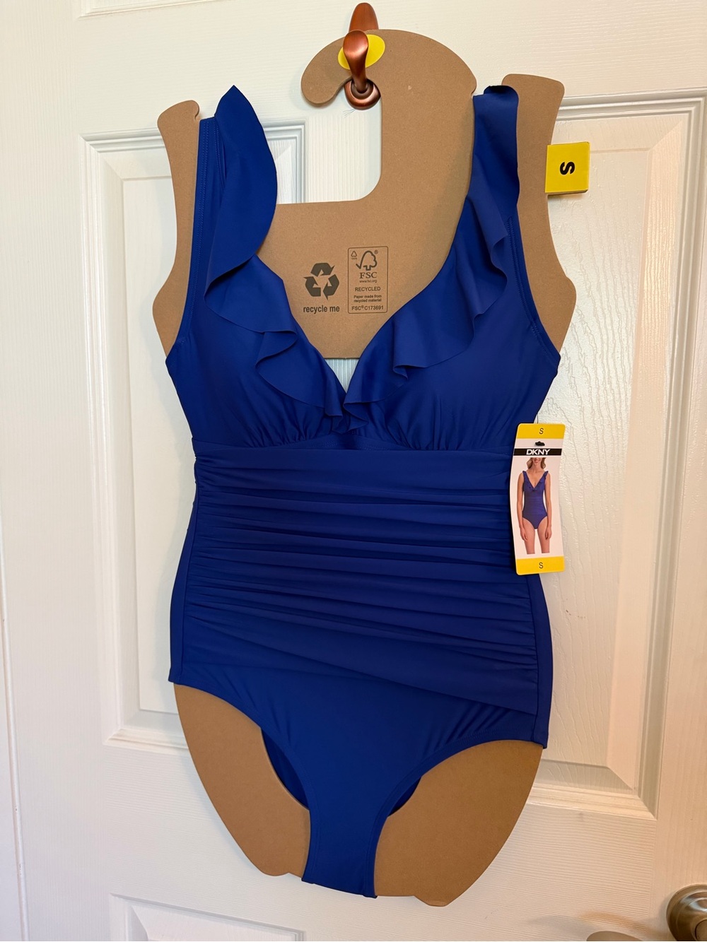 DKNY Woman’s Royal Blue Ruffle-Trim One-Piece Swimsuit